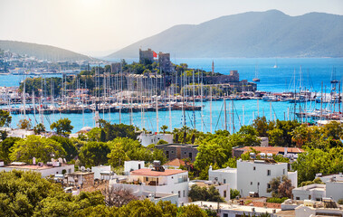 Obraz premium Bodrum castle and Marina Harbor in Aegean sea in Turkey