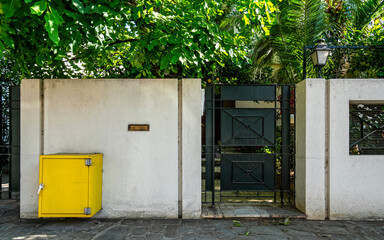Contemporary house external entrance metal door, Athens, Greece.
