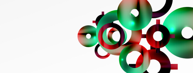 Minimal geometric abstract background. Shiny and glossy circle, line and round shapes design. Trendy techno business template for wallpaper, banner, background or landing