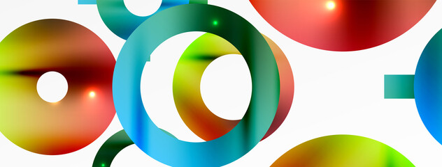 Minimal geometric abstract background. Shiny and glossy circle, line and round shapes design. Trendy techno business template for wallpaper, banner, background or landing