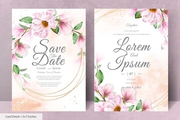 Magnolia Arrangement Floral Wreath Wedding Invitation Card Template