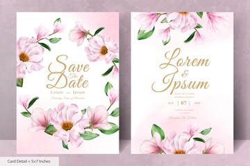 Magnolia Arrangement Floral Wreath Wedding Invitation Card Template