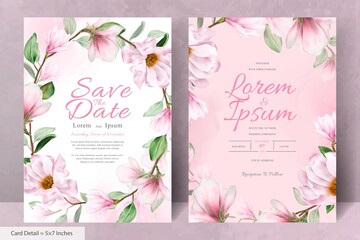 Fototapeta na wymiar Magnolia Arrangement Floral Wreath Wedding Invitation Card Template