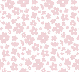 Vector tender seamless ditsy pattern. Romantic texture with small pink flowers on a white background. Simple floral background