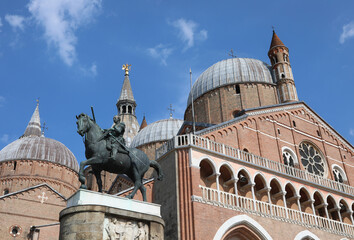 Equastrian Statue with horse and man called GATAMELATA in the Padua City in Italian and the Basilica