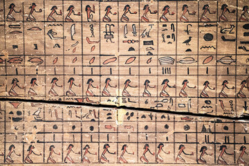 Ritual drawings of Ancient Egypt on a stone in a tomb. High quality photo