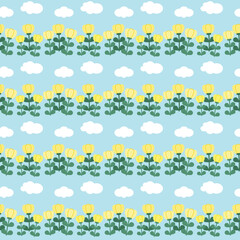 Seamless floral pattern on sky background.