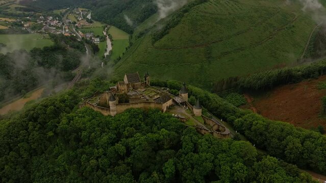 Bourscheid castle Luxembourg drone footage