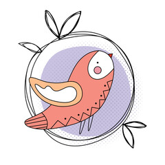 Cute Bird in Vintage Rustic Style for Logo, Sticker, Print, Card, Poster, Eco Bag and Garment.