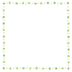 三つ葉＆四つ葉のクローバーとシロツメクサの四角い装飾枠
