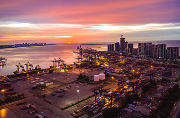 Fototapeta na wymiar Haikou Port Container Terminal Aerial View, The Main Transportation Hub for Hainan Free Trade Zone of China.