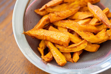 deep fried sweet potatoes ready to eat