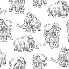 Repeated seamless pattern of a graphic mammoths