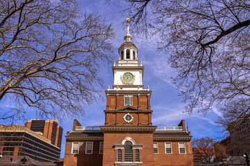 Fototapeta na wymiar front view of Independence hall, Philadelphia, Pennsylvania, USA. Travel and Tourist with old history concept