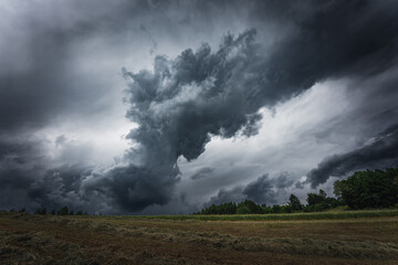 Dramatic thunderclouds and storm clouds in summer.