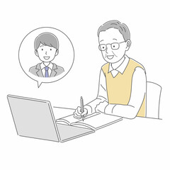 オンラインで勉強をする男性のイラスト素材