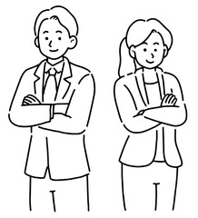 ビジネスパーソンの線画イラスト素材セット