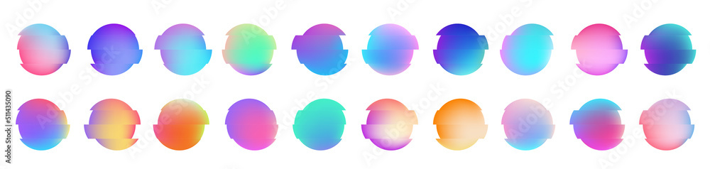 Poster vector colorful deformed gradient circles. abstract round frame set.