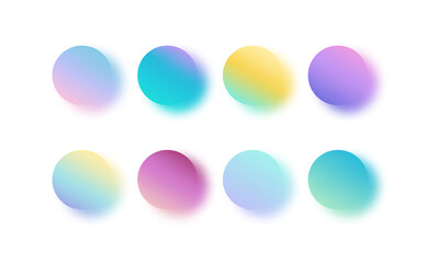 Gradient circles with colorful shadow. Abstract vector elements. Blurred watercolour brush samples
