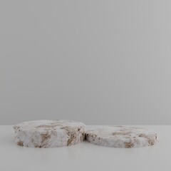 Minimalist simple marble cylinder podium or pedestal display with white color background for product presentation. 3d rendering