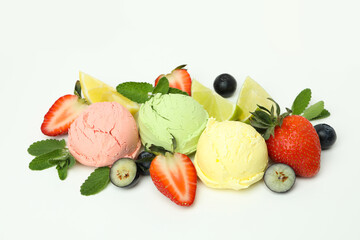 Concept of summer food, ice cream on white background
