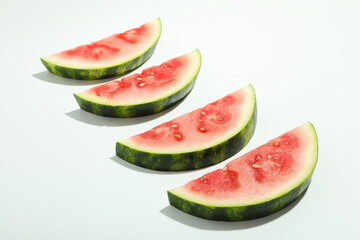 Fresh and juicy watermelon slices on white background