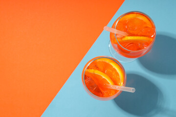 Concept of fresh alcohol drink, Aperol Spritz, space for text