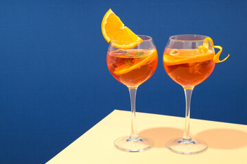 Concept of fresh alcohol drink, Aperol Spritz, space for text