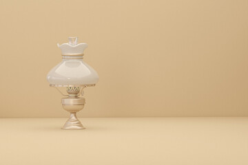 Lamplight Classic Oil Lamp on white and beige background. 3d render
