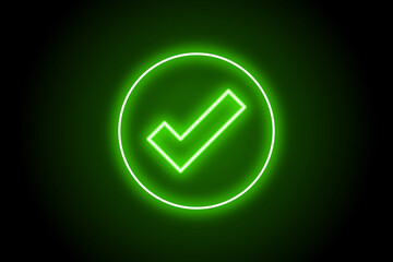 Green neon glowing check mark button icon symbol sign