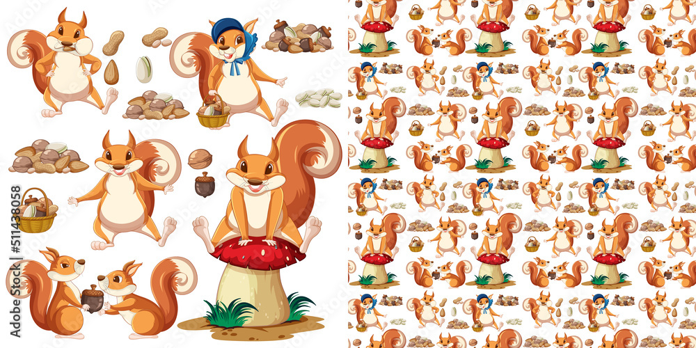 Wall mural seamless pattern with cartoon wild animals