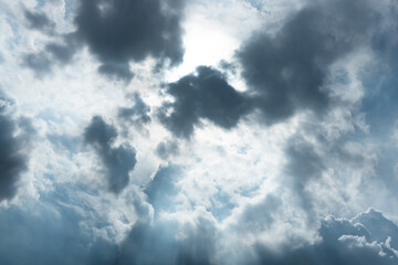 Obraz premium white fluffy clouds in the blue sky .blue sky background with tiny clouds