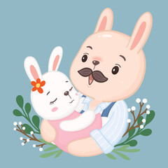 Rabbit father with baby.