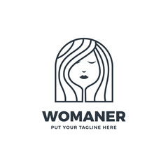 Woman cute monoline style modern logo template