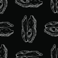 Shell pattern in a one line style. Outline of the plant: Black and white engraved ink art shells. Sketch wild flower for background, texture, wrapper pattern, frame or border.