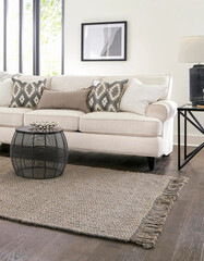 Mockup frames in contemporary nomadic home interior background in warm beige tones, 3d render