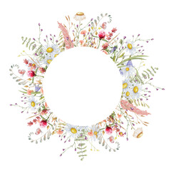 Wild flowers watercolor frame botanical hand drawn illustration