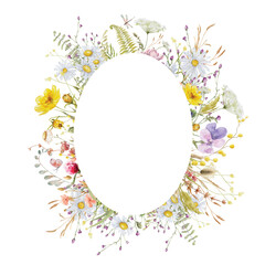 Wild flowers watercolor frame botanical hand drawn illustration