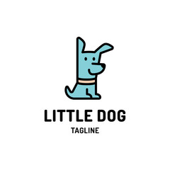 Happy sitting puppy logotype. Cute dog logo design template