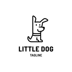 Cute sitting puppy logotype template. Happy dog logo design