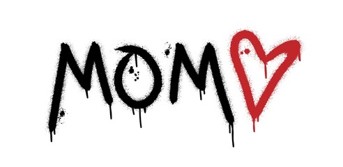 Mom. Urban street graffiti style with splash effects and drops on white background. Vector Illustration