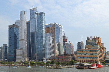 Hudson Yards, neighborhood on West Side of Midtown Manhattan, with skyscrapers and Yacht Club