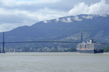 Holland America HAL cruiseship cruise ship liner Noordam sail away departure from Vancouver, Canada...