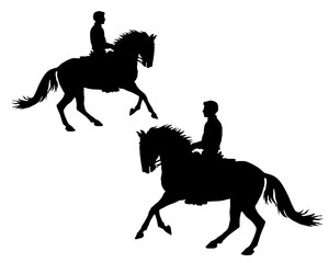 isolated black silhouette of a galloping rider on a white background