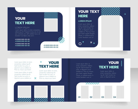 Business administration course bifold brochure template design. Half fold booklet mockup set with copy space for text. Editable 2 paper page leaflets. Josefin Sans Thin, Kanit-Bold, Regular fonts used