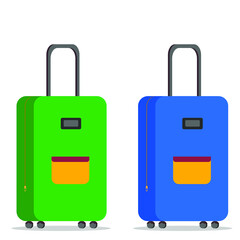 travel stroller suitcase bag isolated vector, luggage illustration that symbolize travelling and getting new emotions, suitcase  with pockets isolated on white background vector illustration