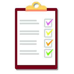 Clipboard with check list flat vector icon with long shadow. To-do list, survey, exam concepts. Markers colored .Vector illustration.
