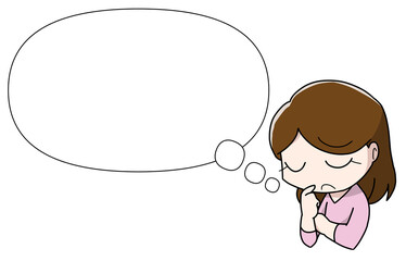 悩みながらうつむく女性フキダシ付き