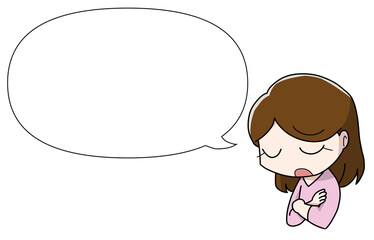 うつむきつつ話す女性フキダシ付き