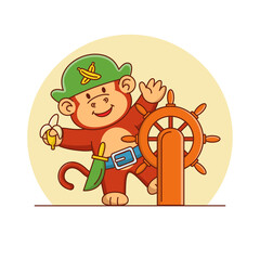 Cartoon illustration of a cute pirate monkey